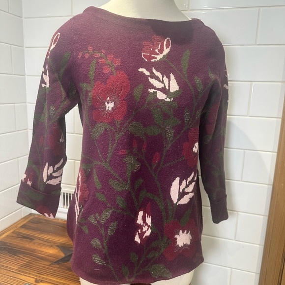 Cynthia Rowley Floral and Burgundy Sweater - Picture 2 of 3